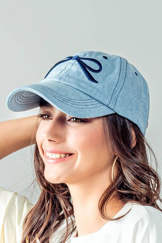 Embroidered Bow Detail Relaxed Baseball Cap