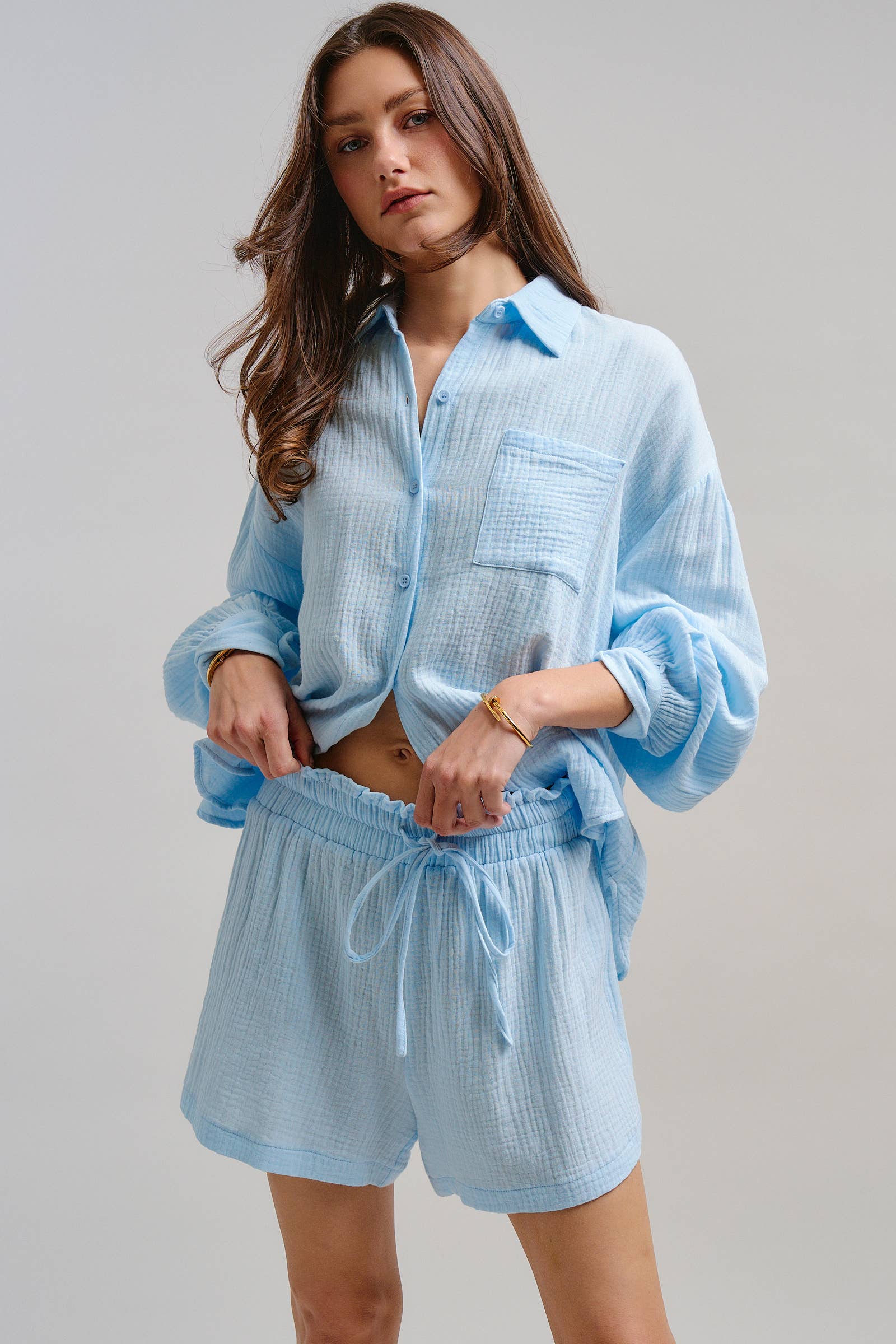 Crinkle Cotton Gauze Resort Button-Up Set