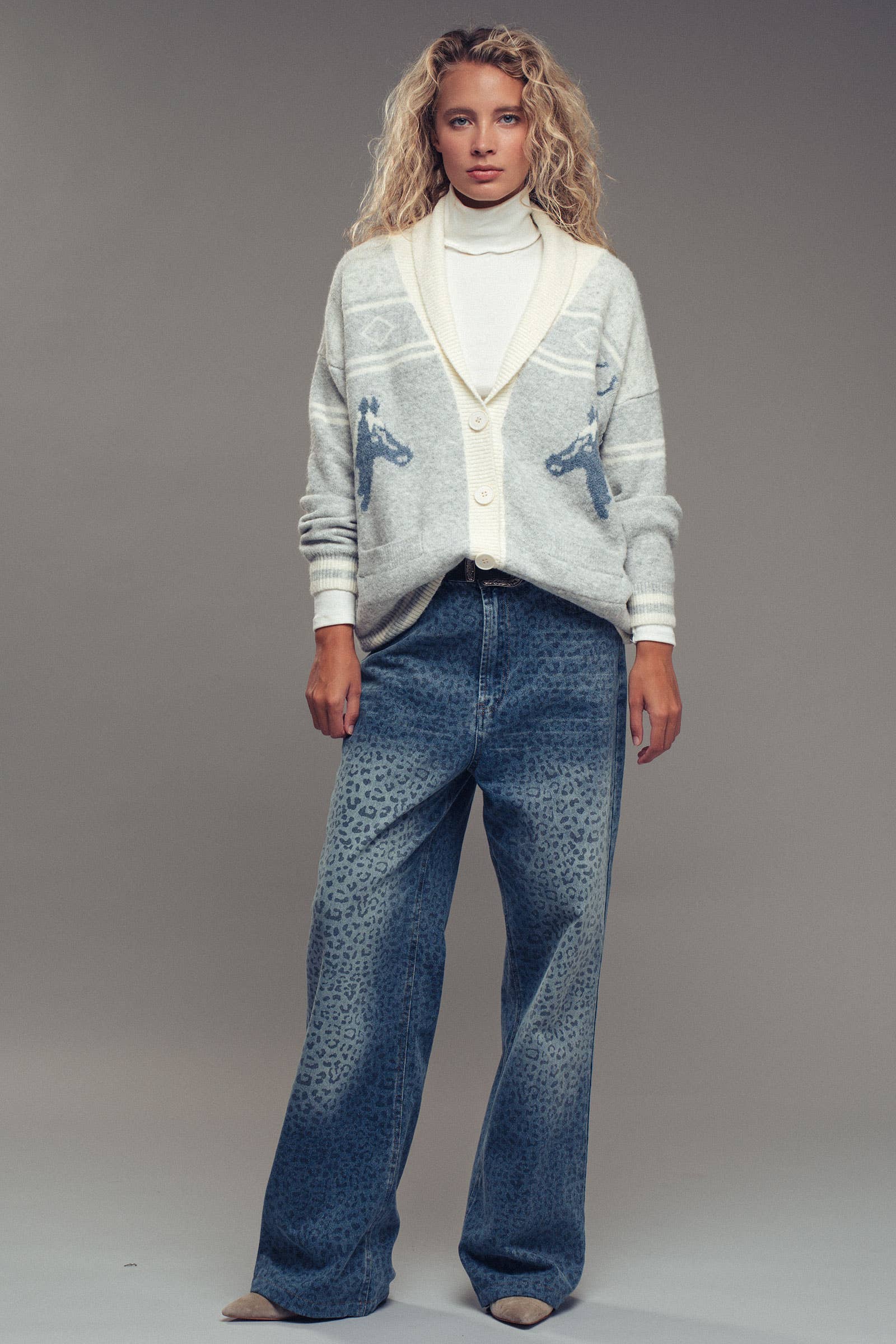 Urban Daizy Horse Motif Shawl Collar Cardigan Grey Cardigan - Women's (UDZ-KN-00654) – alternate view 8