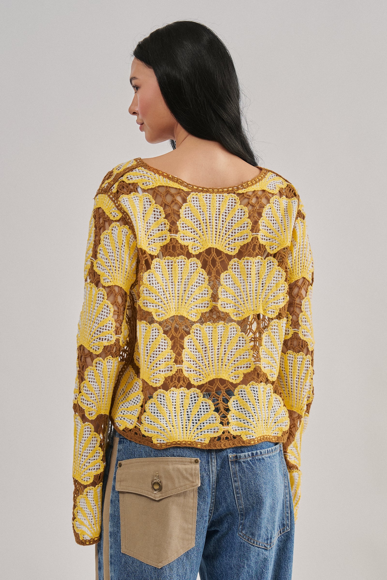 Crochet Lace Seashell Scalloped Knit Top