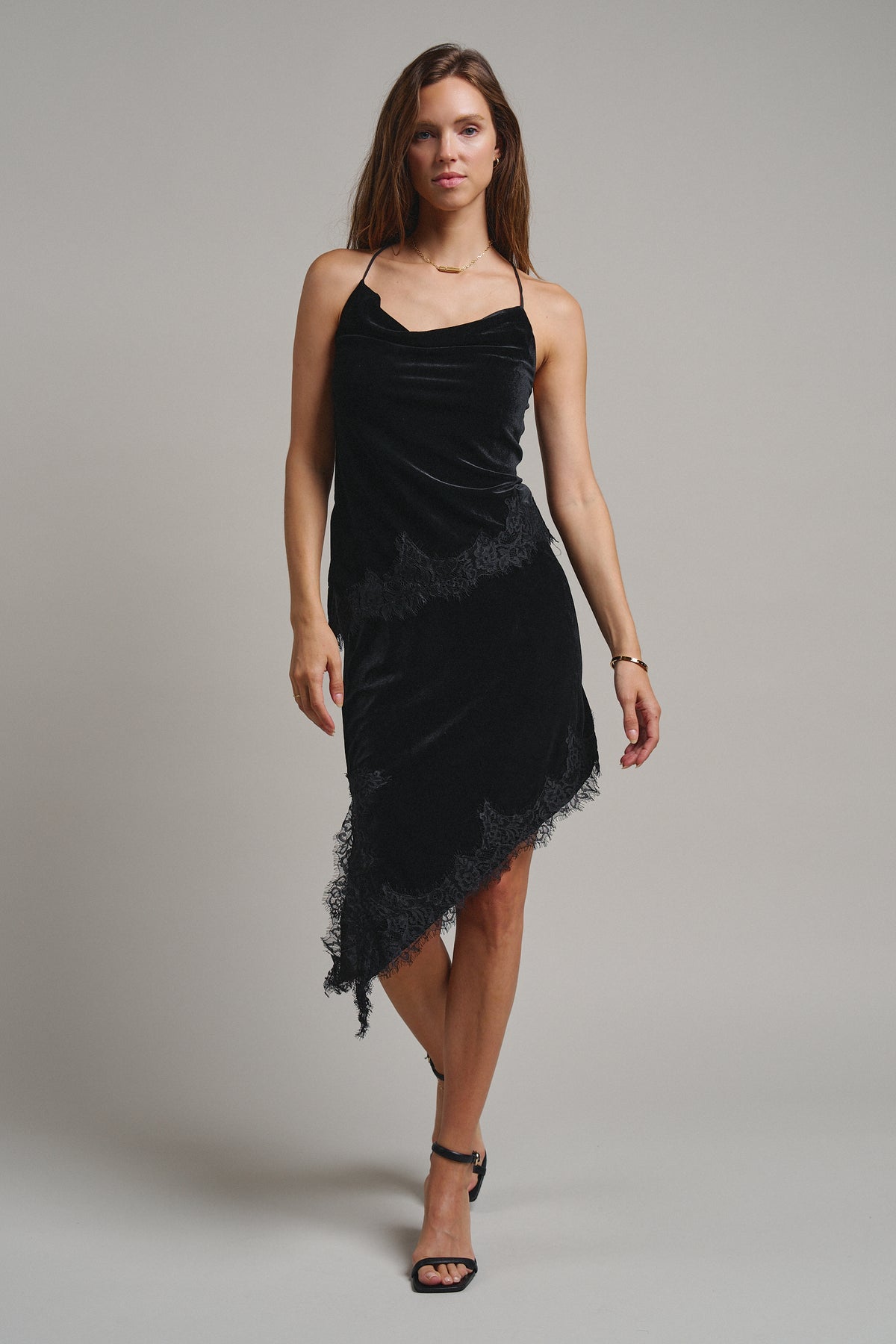 Midnight Lace Velvet Midi Skirt