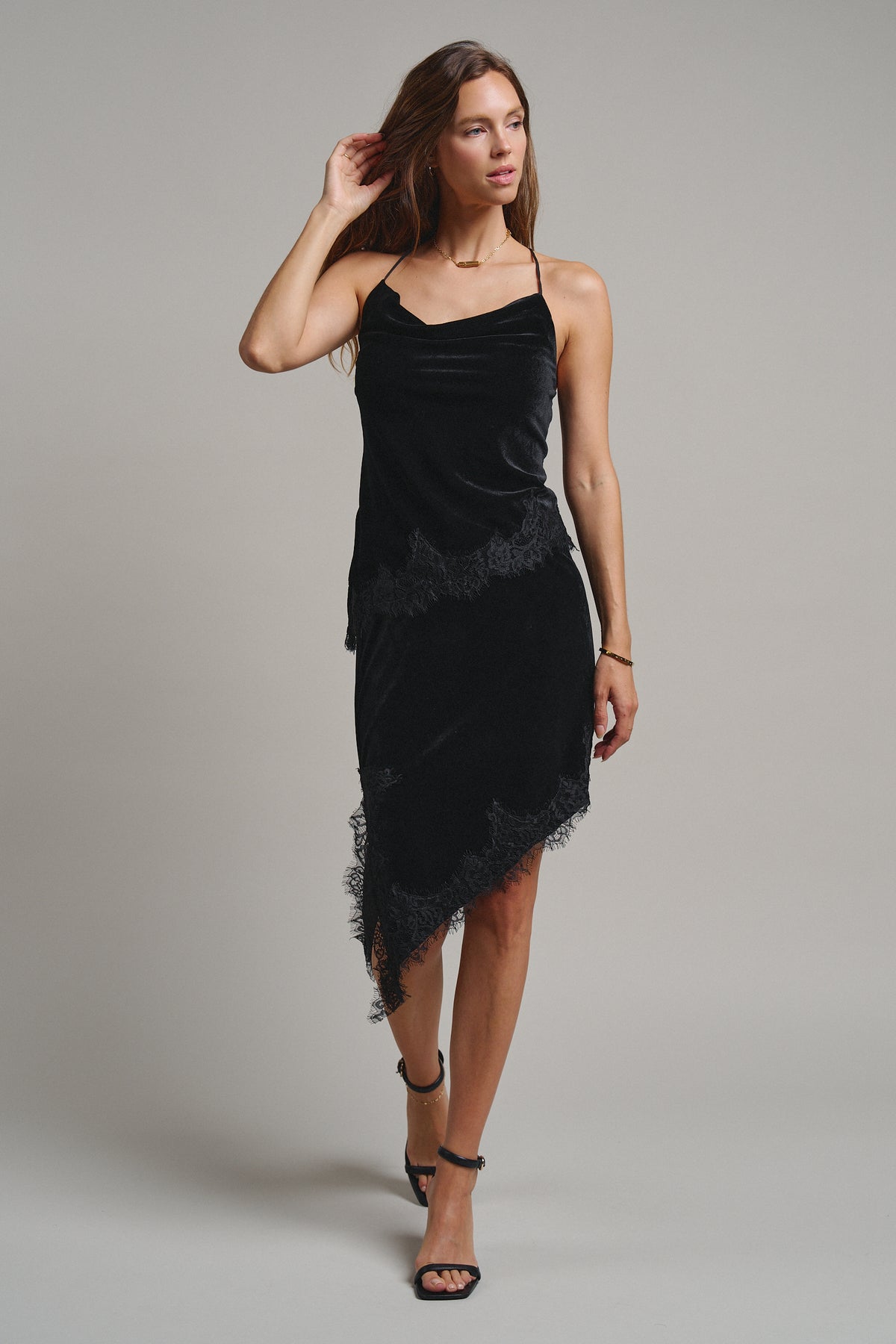 Midnight Lace Velvet Midi Skirt