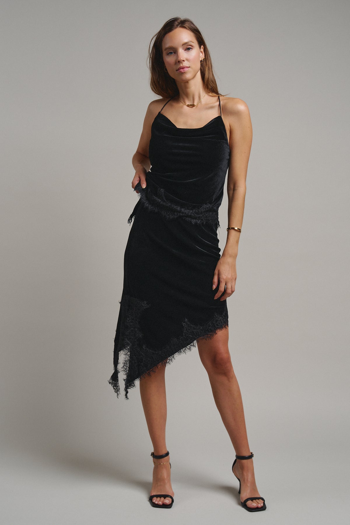 Midnight Lace Velvet Midi Skirt