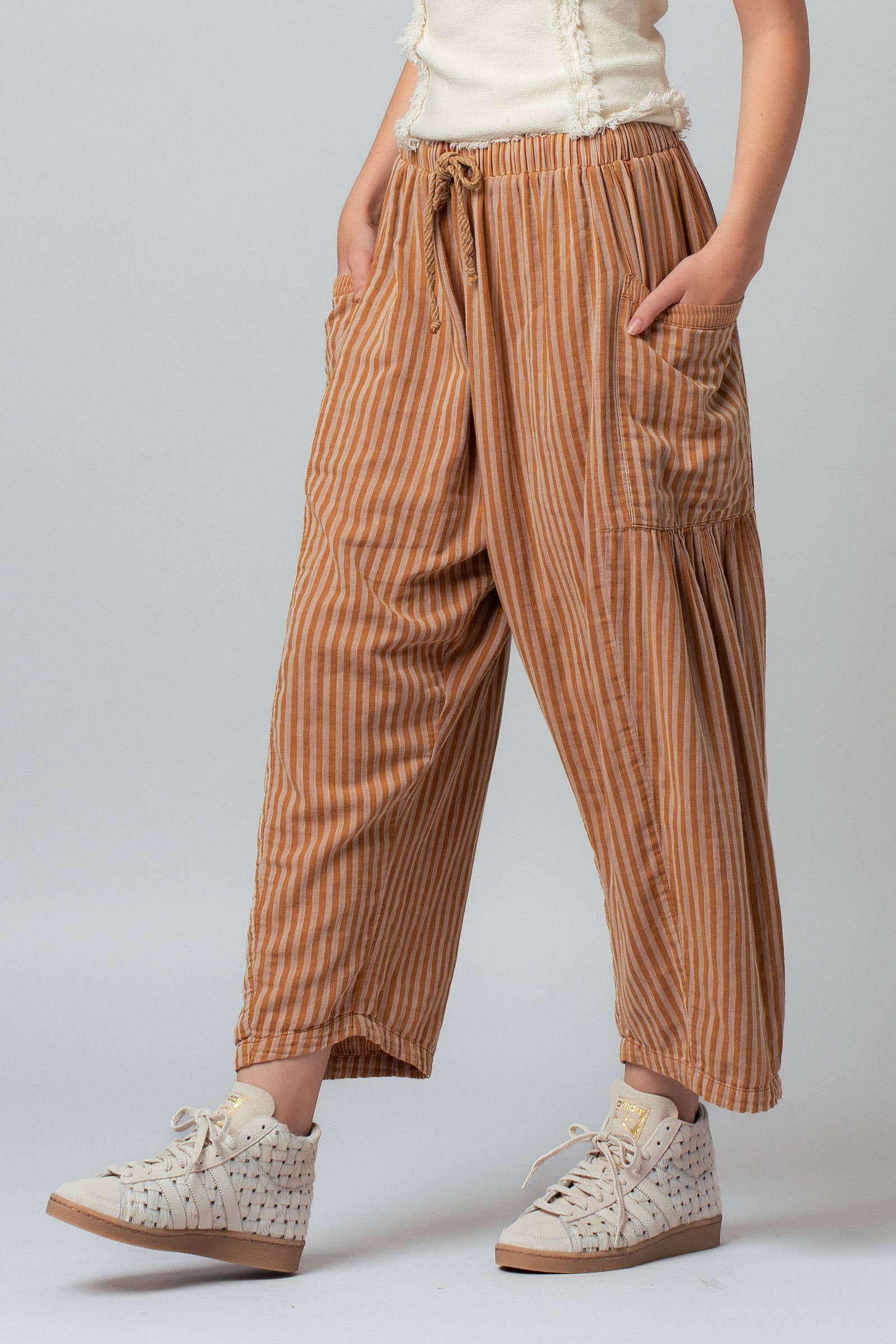 Urban Daizy Striped Cotton Drawstring Harem Pants Sage Pants - Women's ï¿½ï¿½ï¿½ alternate v
