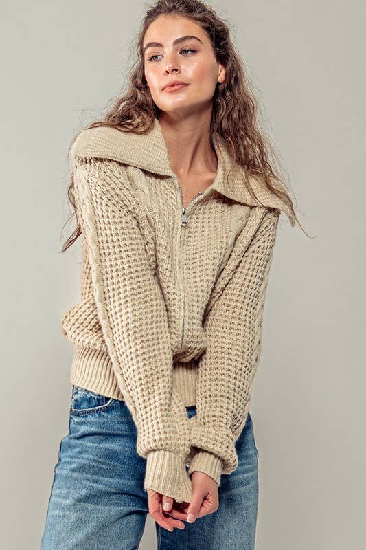Urban Daizy Textured Cable Knit Sailor Jacket Beige-Buff Jacket - Women's (UDZ-OT-00317) – alternate view 21