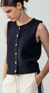Urban Daizy Relaxed Button-Front Knit Sleeveless Top Black Sweater Vest - Women's (UDZ-SK-00127) – alternate view 3