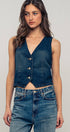 Urban Daizy Contrast Stitch Detail Button Front Denim Vest Denim Outerwear Vest - Women's (UDZ-OT-00231) – alternate view 2