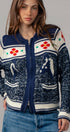 Urban Daizy Floral Yoke Zip-Up Knit Cardigan Navy-Multi Cardigan - Women's (UDZ-TP-00814)
