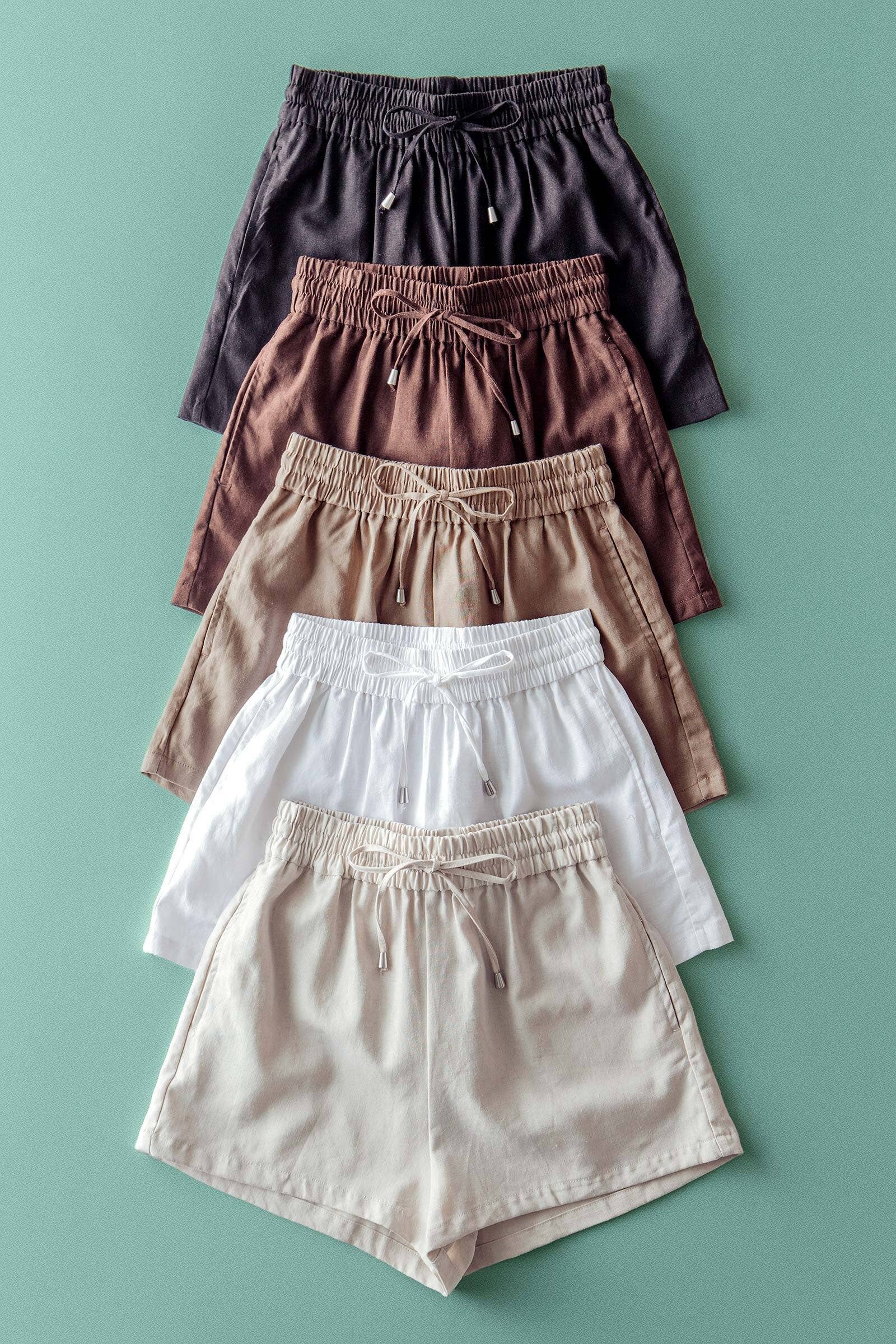 Urban Daizy Linen Blend Elastic Waist Drawstring Shorts Brown Shorts - Women's (UDZ-PT-00491) – alternate view 9