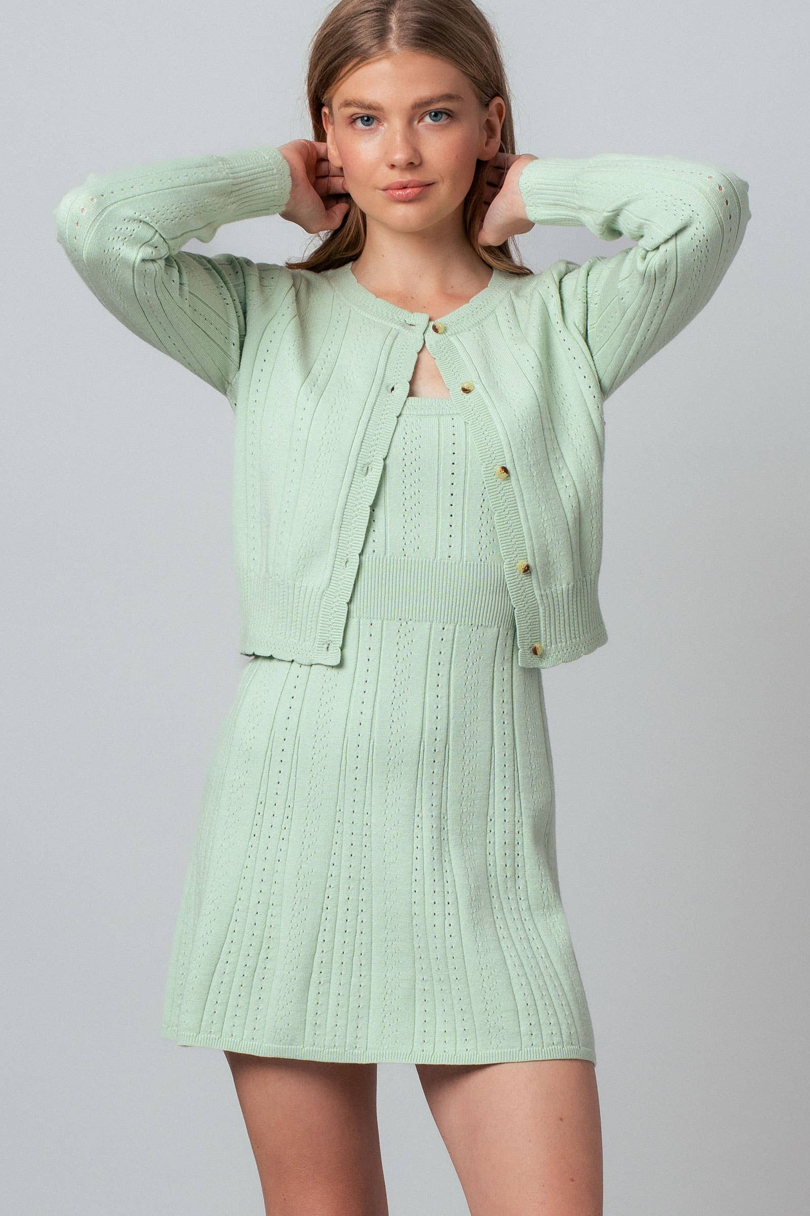 Pointelle Knit Button-Front Cardigan