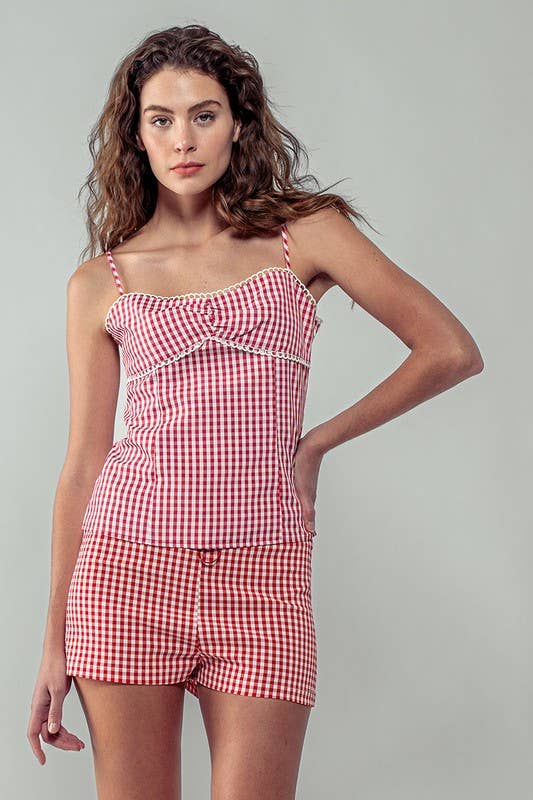 Urban Daizy Gingham Print Scallop Trim Sweetheart Crop Tank Top Black Tank Top - Women's (UDZ-TP-00708) – alternate view 21