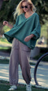 Relaxed Vintage V-Neck Oversized Sweatshirt in EMERALD GREEN - Women's Sweatshirts & Hoodies | Urban Daizy