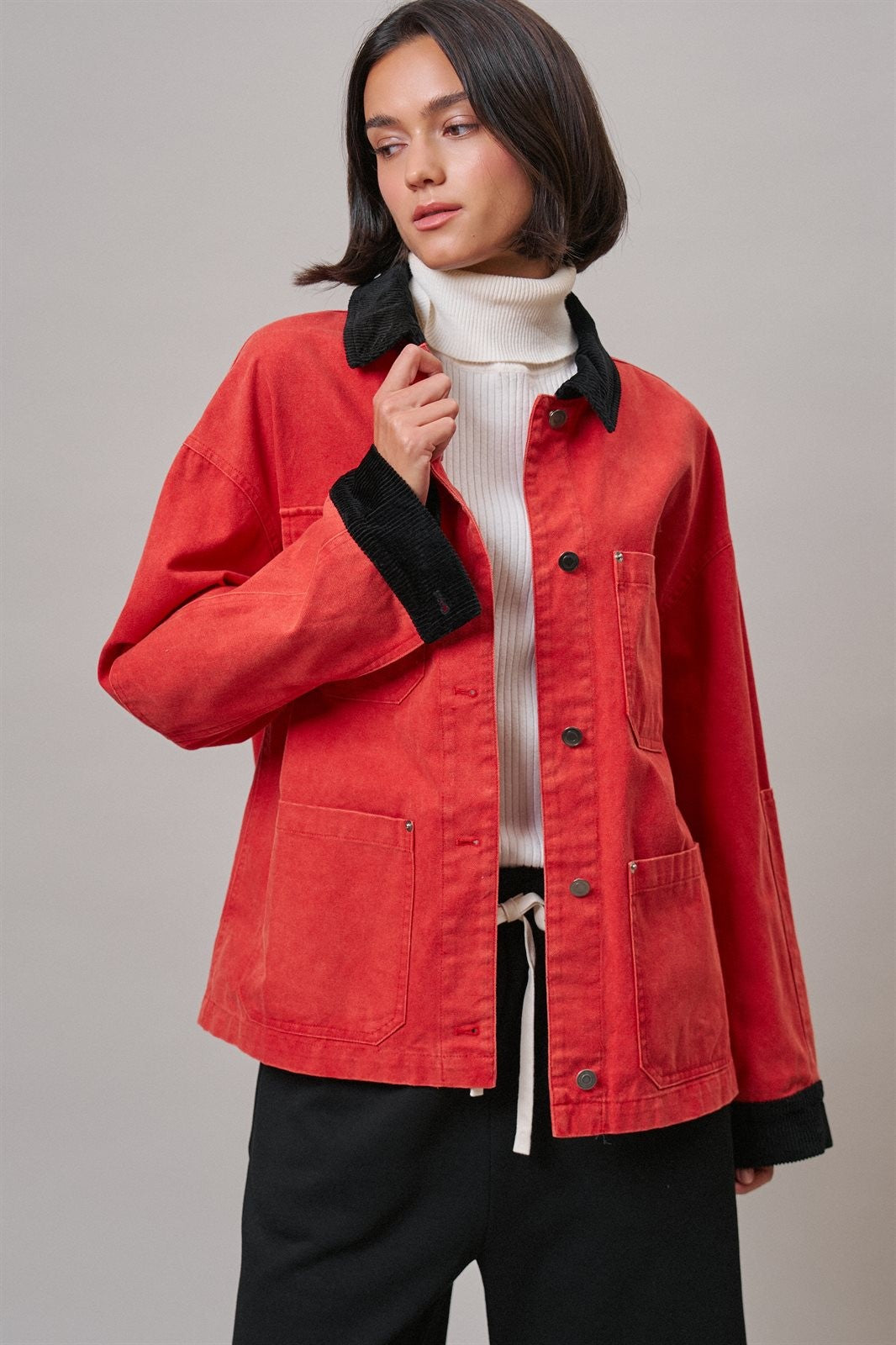 Oversized Utility Barn Jacket in RED - Women's Jackets & Blazers | Urban Daizy