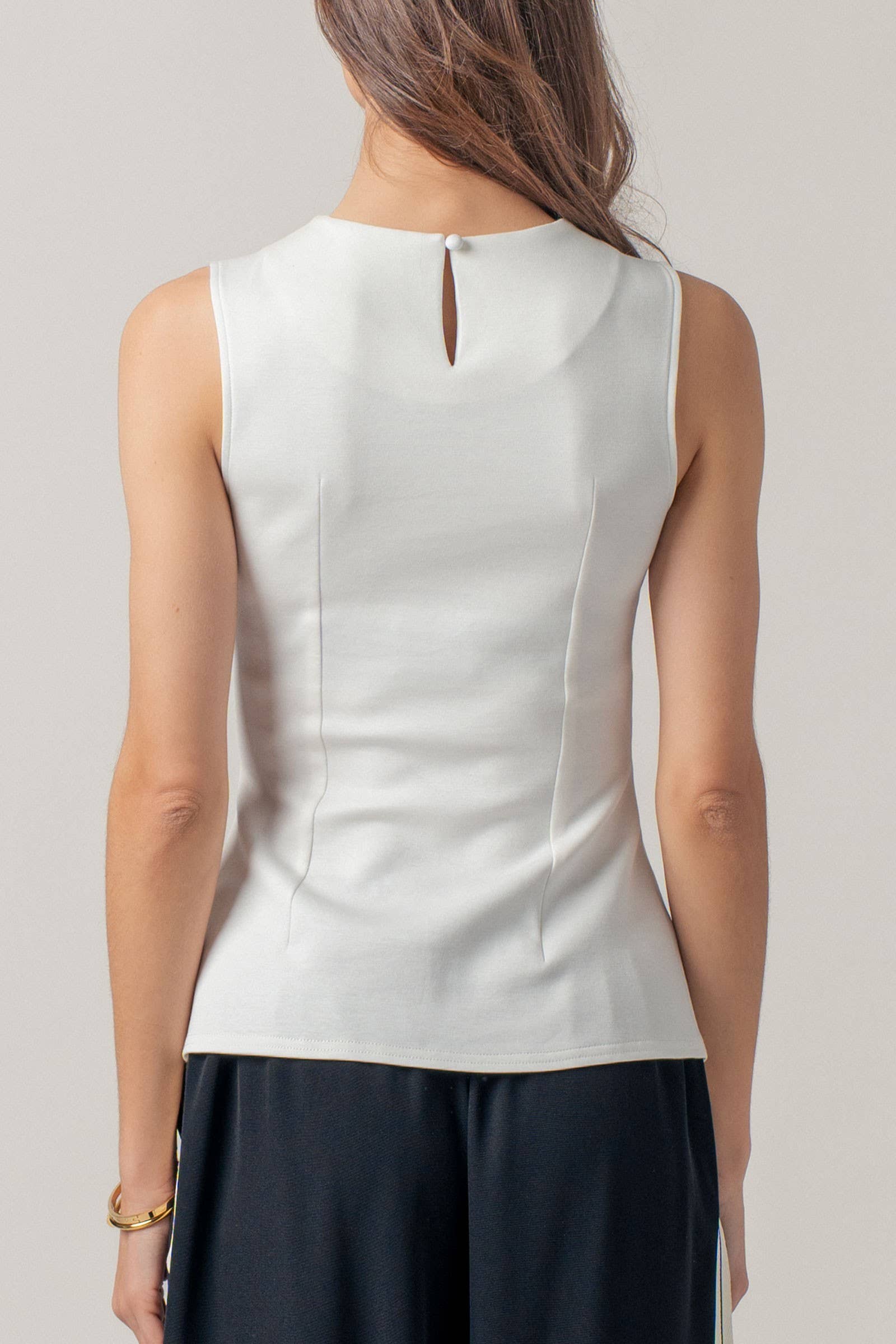 Urban Daizy Floral Embroidered Sleeveless Knit Peplum Top Ivory-Black Tank Top - Women's (UDZ-TP-01059) – alternate view 5