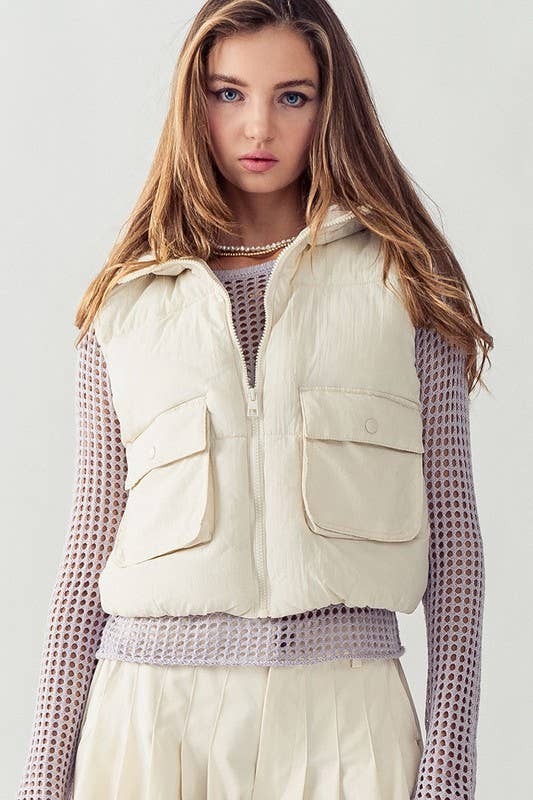 Urban Daizy Hooded Zip Up Cropped Puff Vest Orchid Outerwear Vest - Women's (UDZ-OT-00240) – alternate view 3