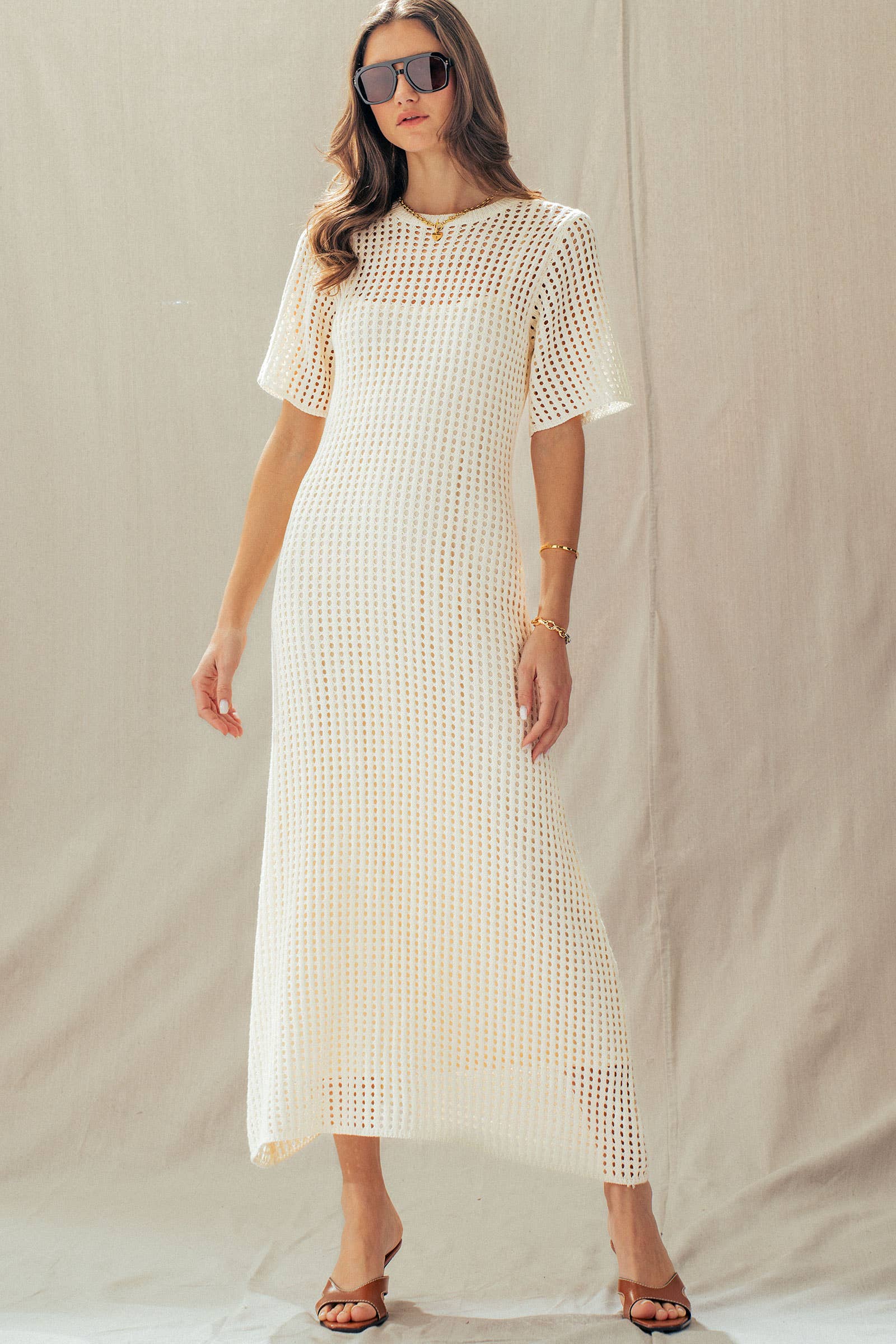 Urban Daizy Cotton Blend Open Knit Maxi Dress Ivory Dress - Women's (UDZ-DR-00532) – alternate view 9