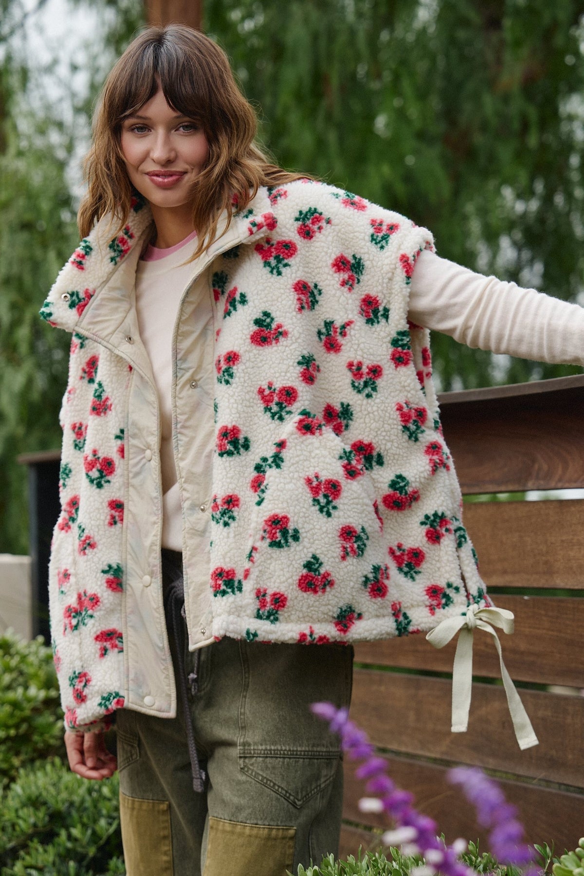 Painted Garden Fuzzy Vest in PRINT - Women's Vests | Urban Daizy