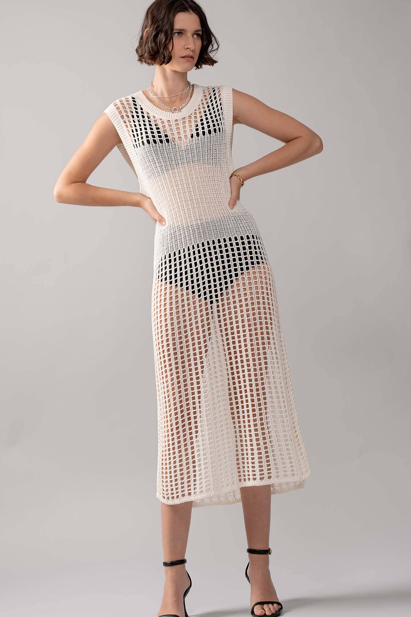 Urban Daizy Crochet Knit Hollow Out Cap Sleeve Maxi Dress Black Dress - Women's (UDZ-DR-00126) – alternate view 18