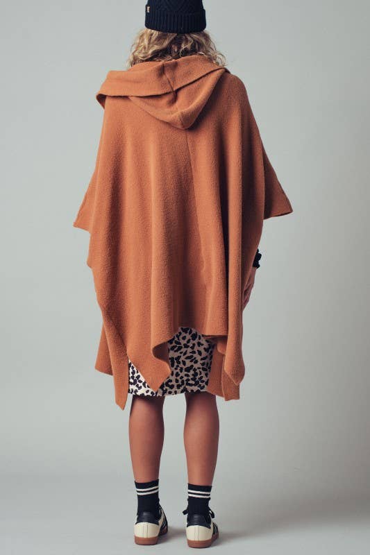 Oversized Cozy Hooded Open Front Knit Poncho