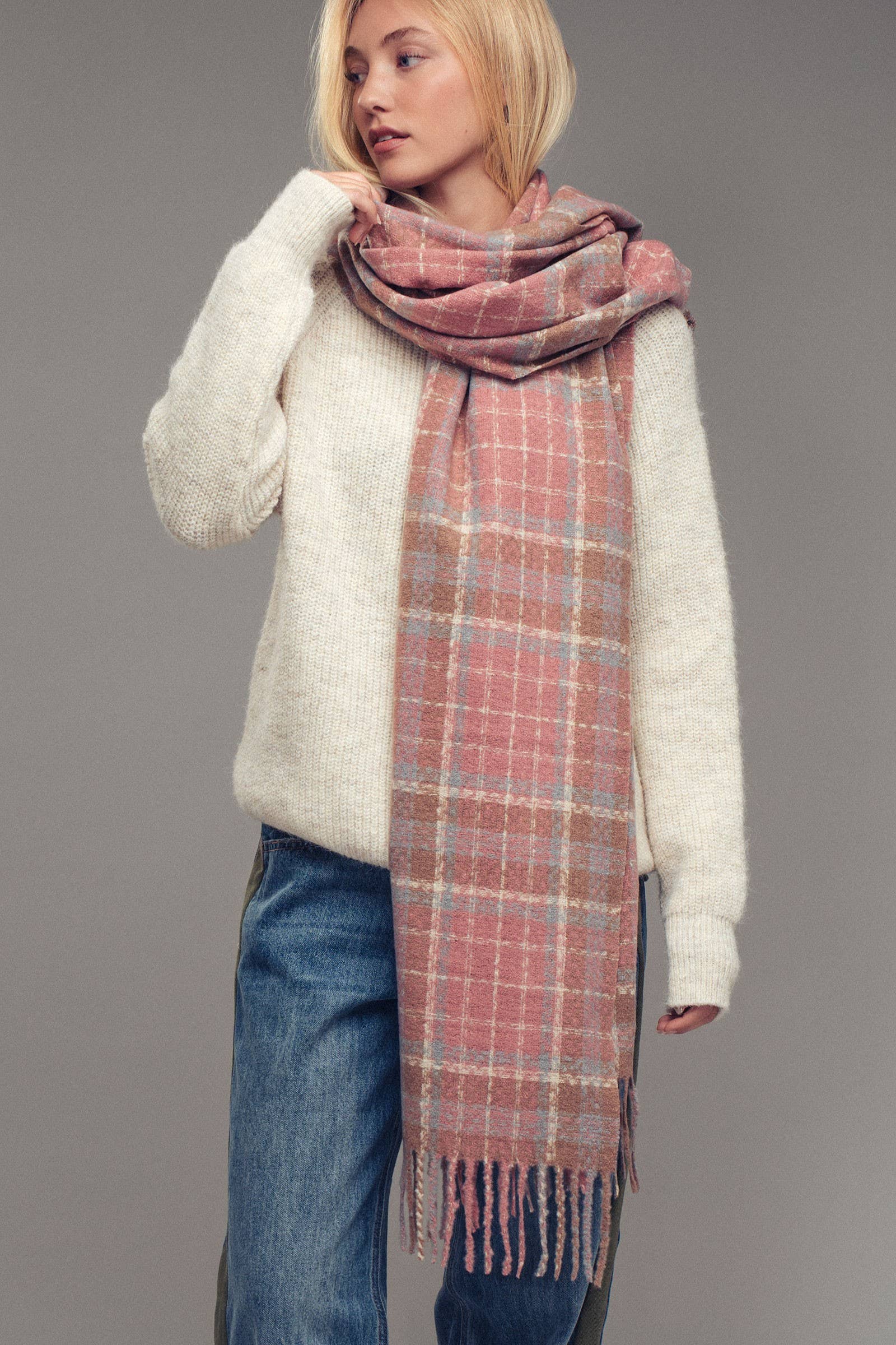 Soft Brushed Classic Plaid Fringe Scarf