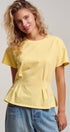 Urban Daizy Pleated Waist Cotton Spandex Everyday Tee Butter-Yellow T-Shirt - Women's (UDTP1324-Butter-Yellow) – alternate view 8