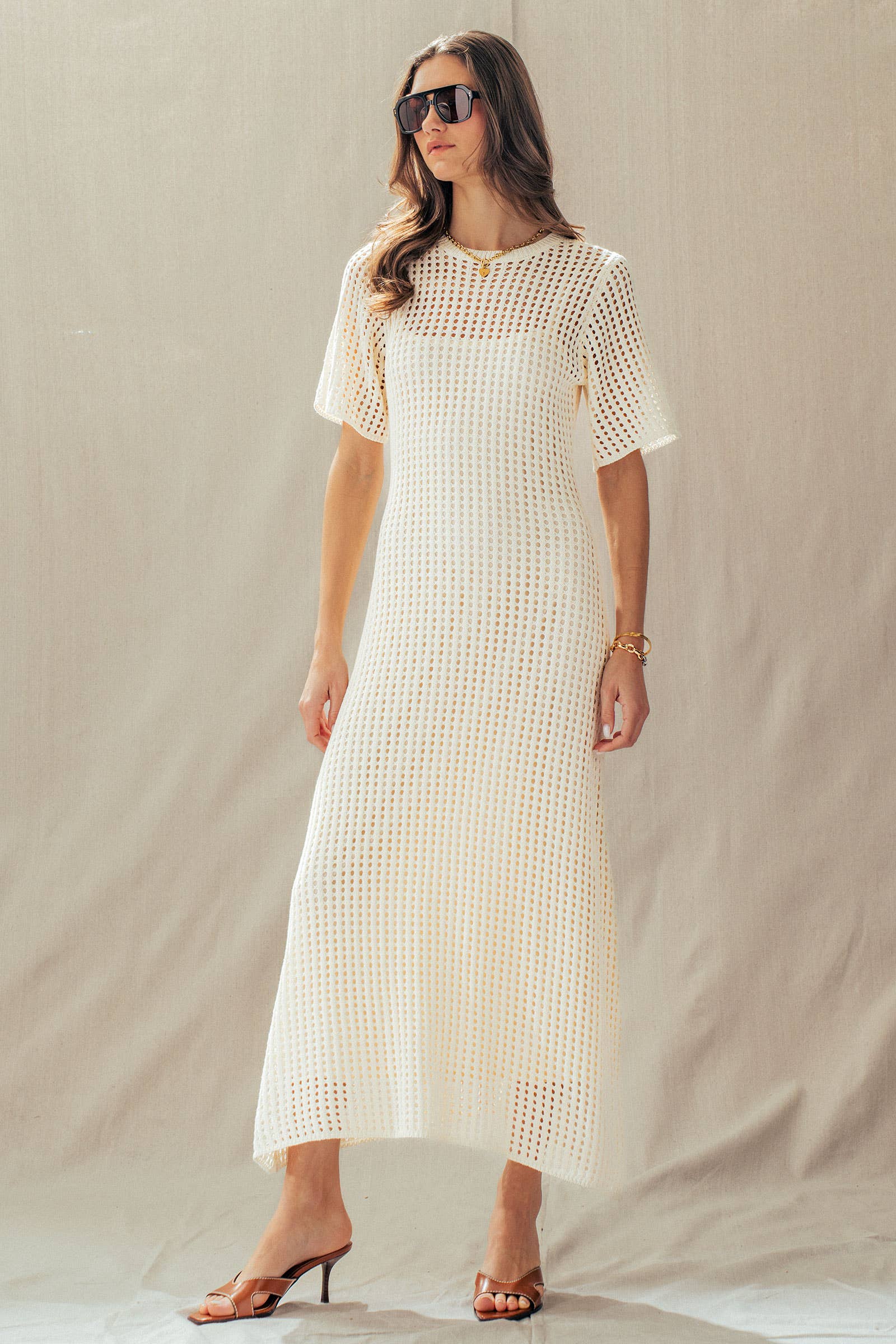 Urban Daizy Cotton Blend Open Knit Maxi Dress Ivory Dress - Women's (UDZ-DR-00532) – alternate view 3