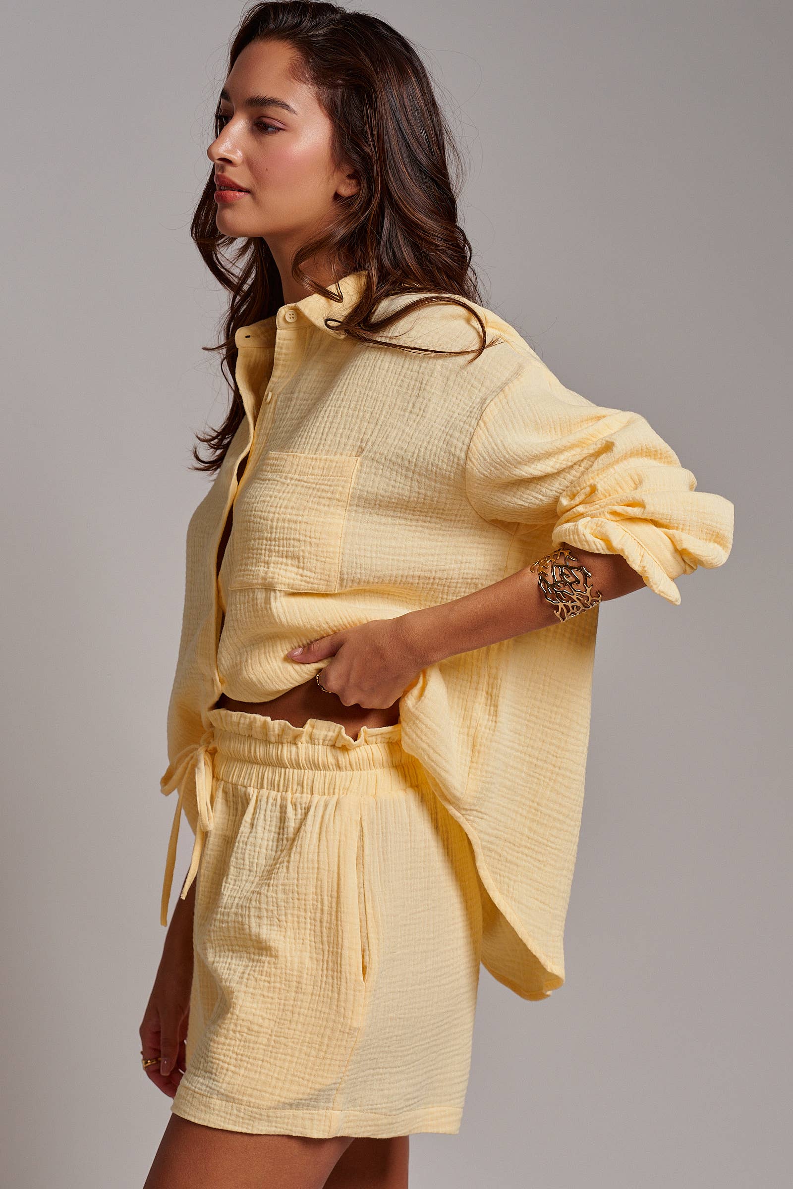 Crinkle Cotton Gauze Resort Button-Up Set