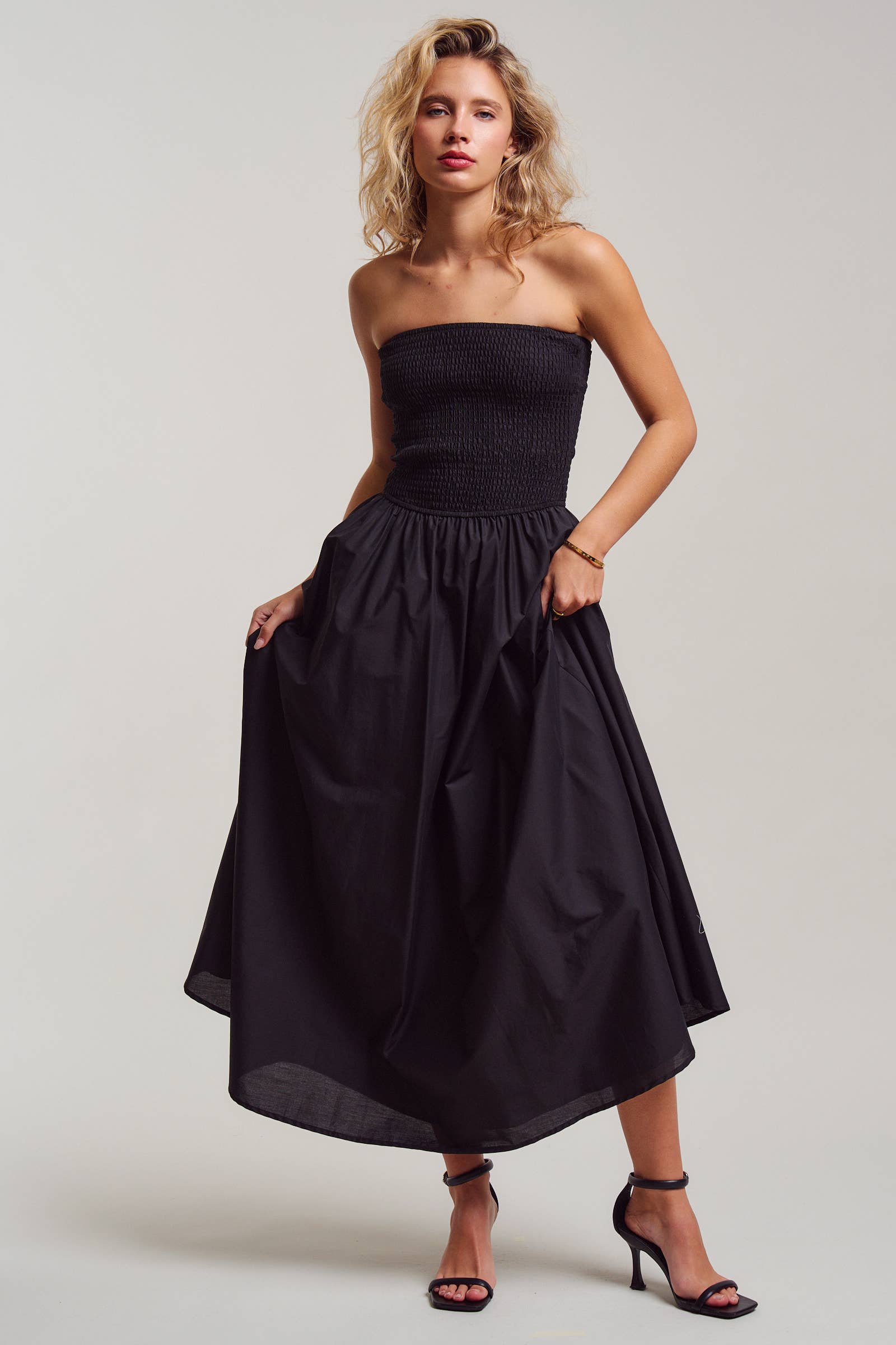 Urban Daizy Black Strapless Smocked Cotton Poplin Maxi Dress Black Dress - Women's (UDDR0337-Black) – alternate view 2