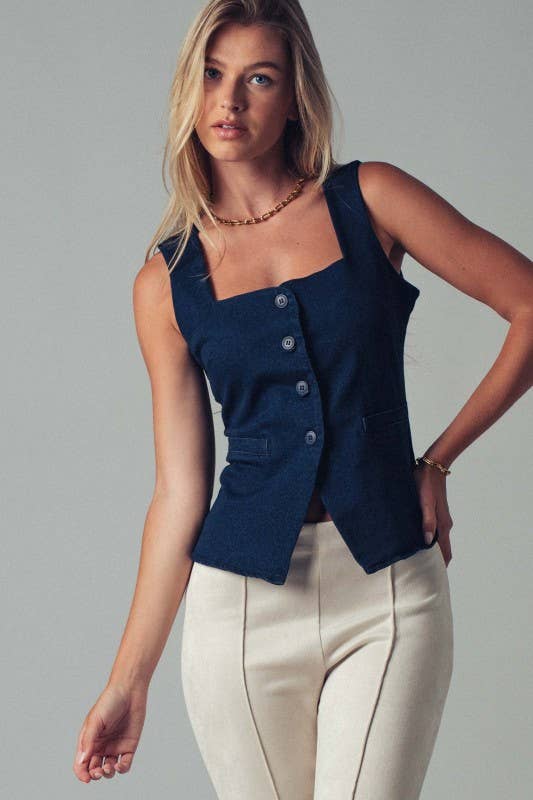 Urban Daizy Structured Square Neck Button-Up Vest Denim Suit Vest - Women's (UDZ-TP-00814) – alternate view 5
