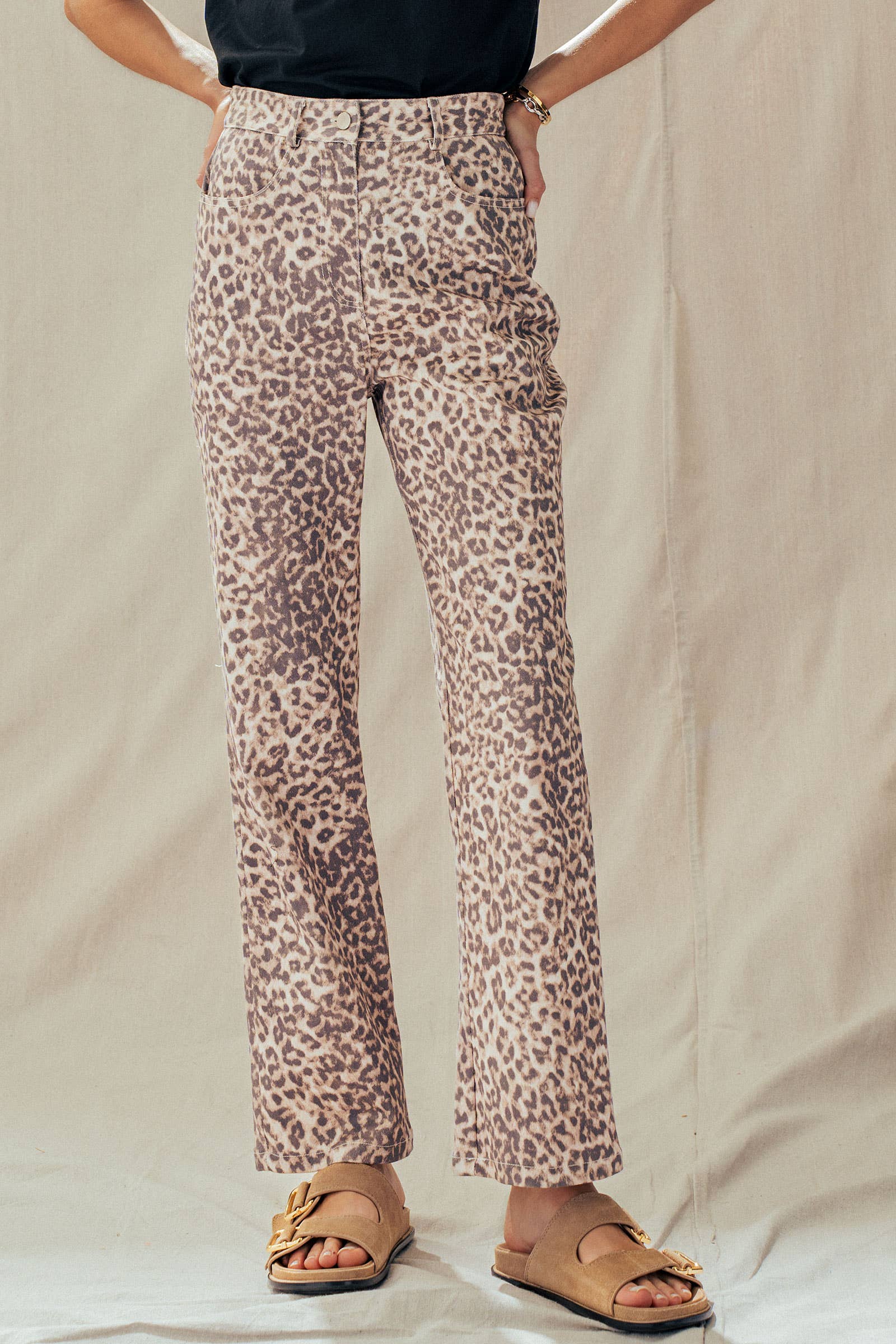 Leopard Print High-Rise Straight-Leg Pants