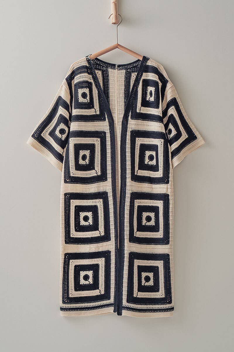 Urban Daizy Geometric Crochet Midi Length Open Front Cardigan Black Cardigan - Women's (UDZ-KN-00277) – alternate view 10