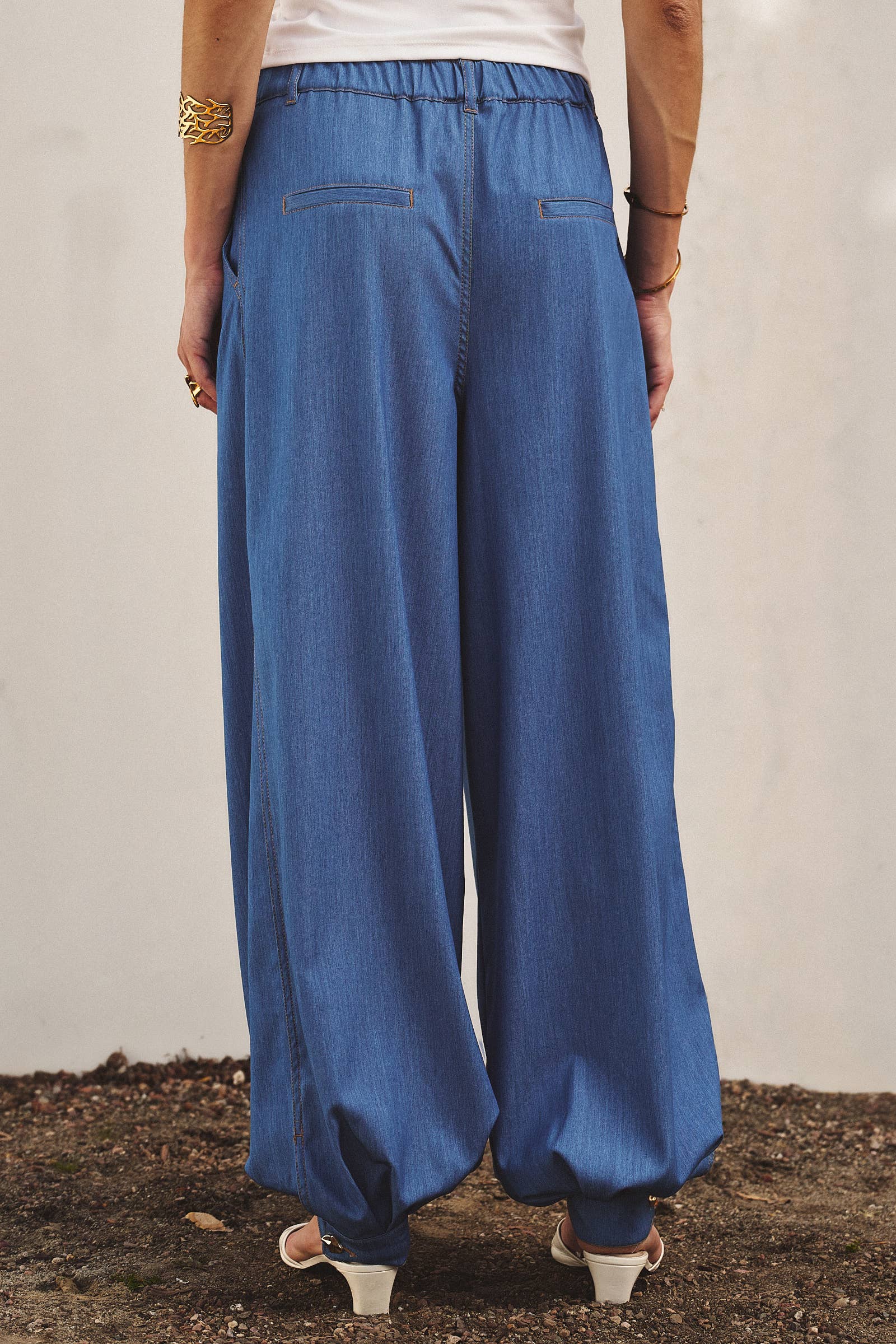 Urban Daizy Soft Chambray Wide Leg Barrel Pants Blue Pants - Women's (TNPT0819-Blue) – alternate view 3