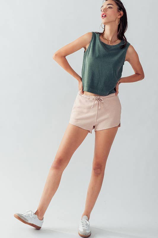 Urban Daizy Textured Cotton Elastic Waist Drawstring Pocket Dolphin Shor Charcoal Shorts - Women's (UDZ-PT-00046) –…