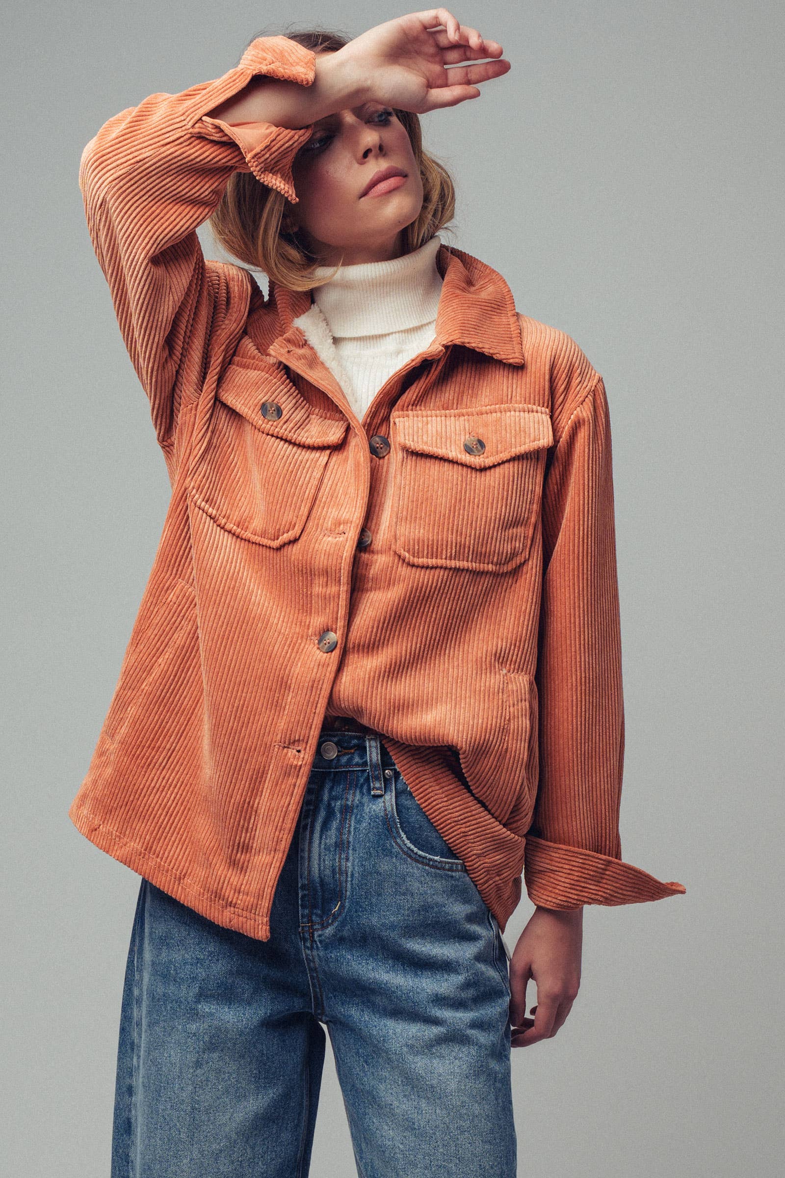 Urban Daizy Oversized Sherpa Lined Corduroy Shacket Beige Shirt Jacket Shacket - Women's (UDZ-OT-00163) – alternate view 10