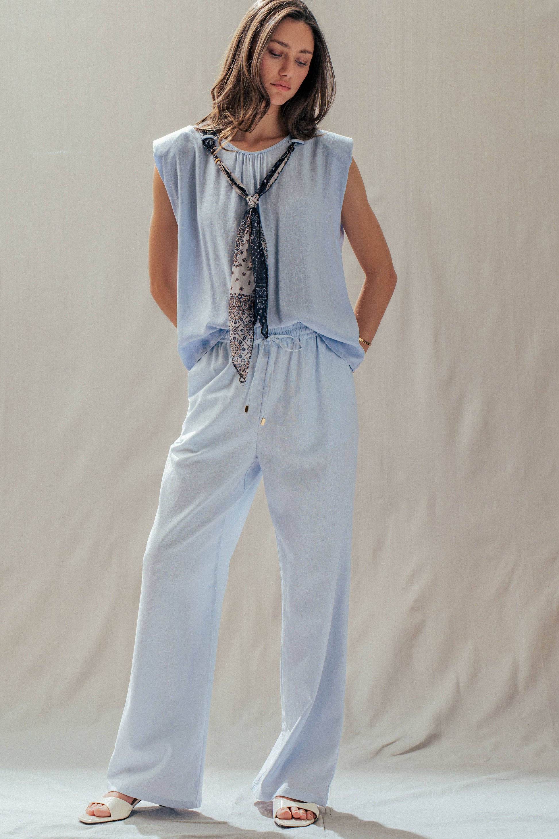 Paisley Scarf Tie Linen Blend Muscle Top