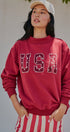 USA Polka Dot Varsity Letter Mock Neck Sweatshirt in BURGUNDY - Women's Sweatshirts & Hoodies | Urban Daizy