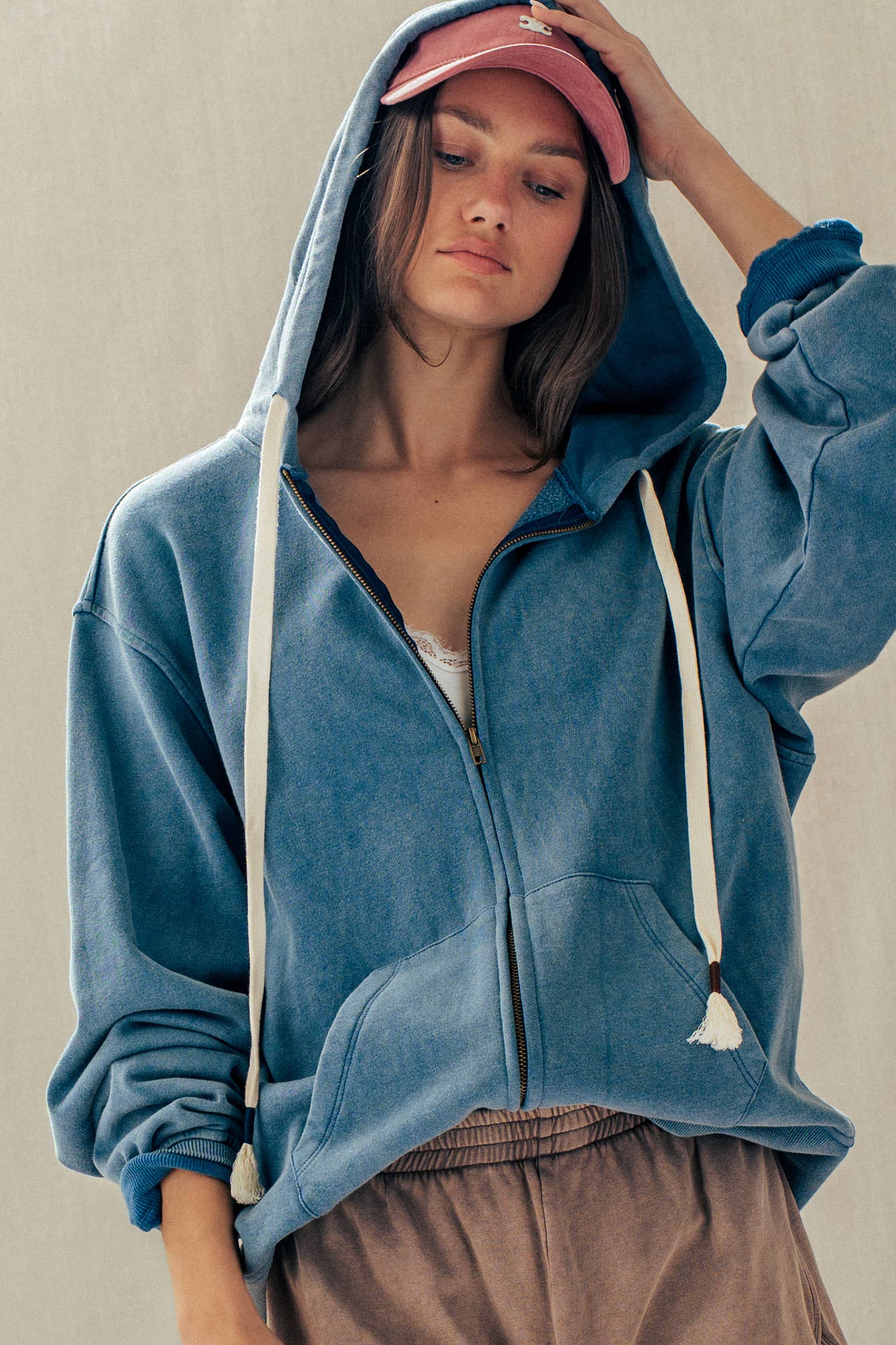 Vintage-Wash Zip-Up Hoodie