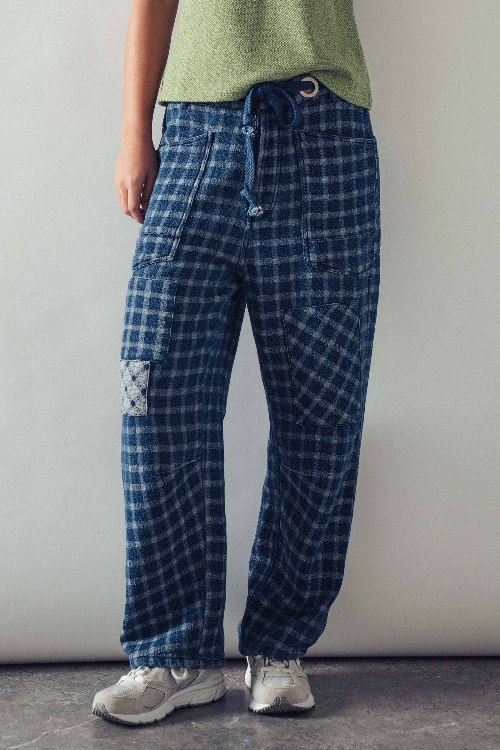 Checkered Vintage Wash Denim Pants