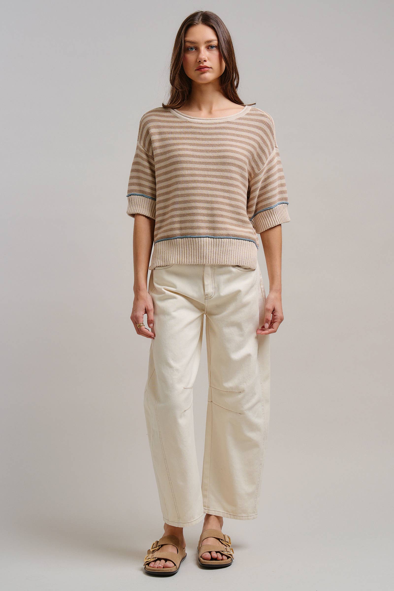 Urban Daizy Ecru White Wide Leg Barrel Jeans ECRU Jeans - Women's (TNPT0808-ECRU) – alternate view