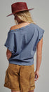 Grommet Trim Washed Cotton Boat Neck Top in VINTAGE NAVY - Women's T-Shirts & Polos | Urban Daizy
