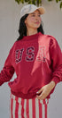 USA Polka Dot Varsity Letter Mock Neck Sweatshirt in BURGUNDY - Women's Sweatshirts & Hoodies | Urban Daizy