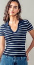 Urban Daizy Ribbed Stripe V-Neck Knit Top Ivory Knit Top - Women's (UDZ-TP-00562) – alternate view 17