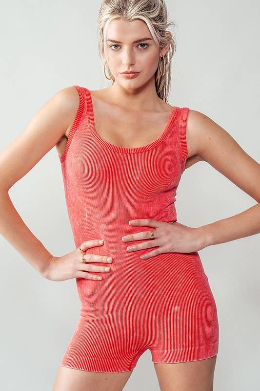 Urban Daizy Seamless Ribbed Sleeveless Romper Coral Romper - Women's (UDZ-JR-00034)