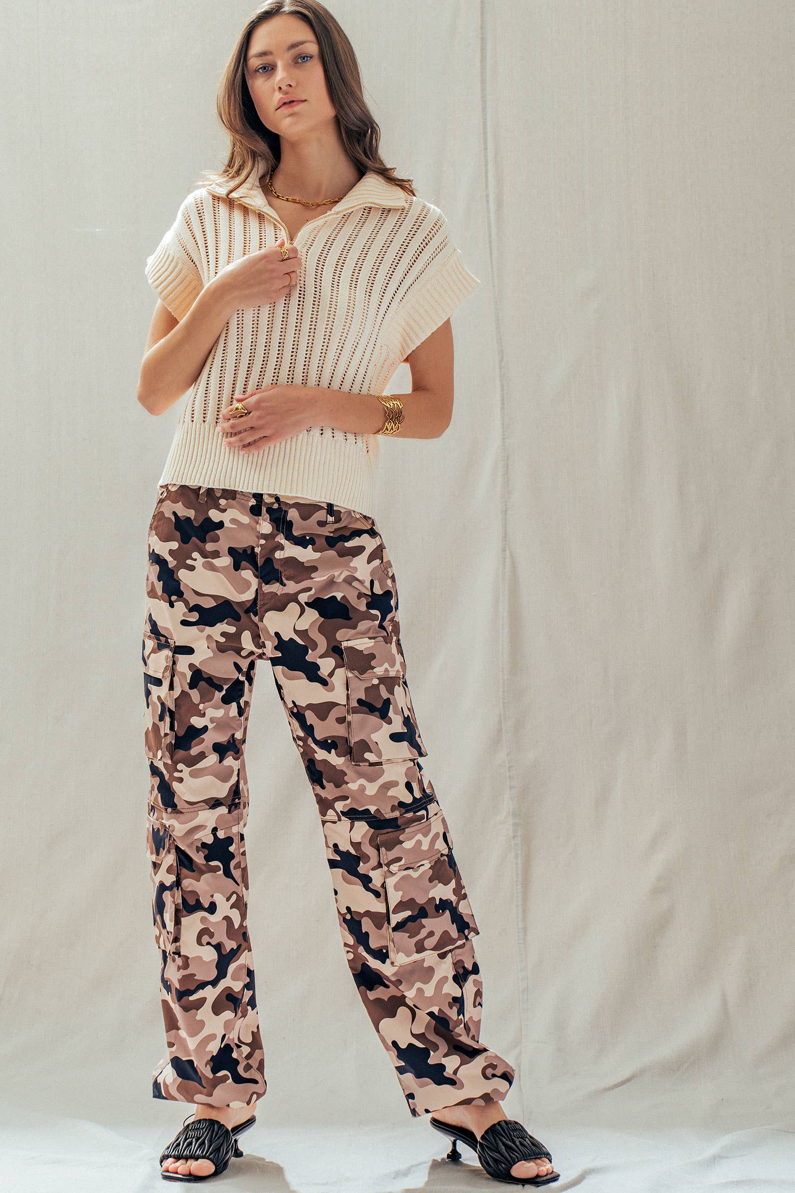 Ribbed Knit Half-Zip Mock Neck Sweater Vest