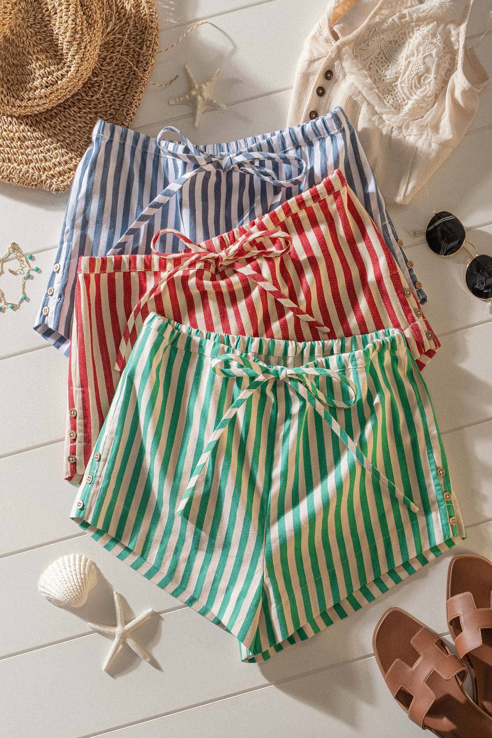 Retro Striped Side-Button Lounge Shorts
