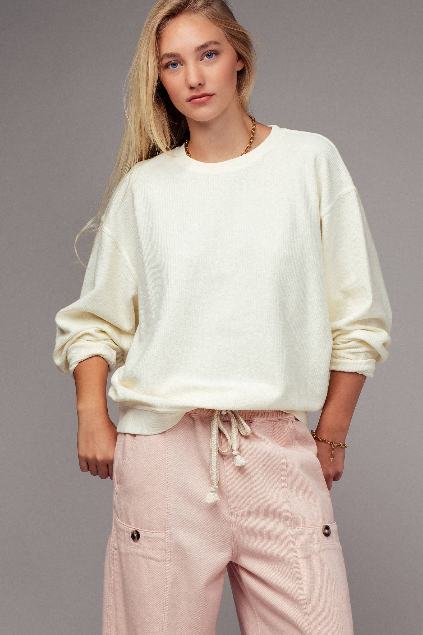 Urban Daizy Oversized Vintage Wash Ribbed Cotton Sweater Charcoal Sweatshirt - Women's (UDZ-KN-00544) – alternate view 8