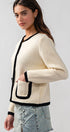 Urban Daizy Classic Contrast Trim Patch Pocket Cardigan Ivory Cardigan - Women's (UDZ-KN-00363) – alternate view 17