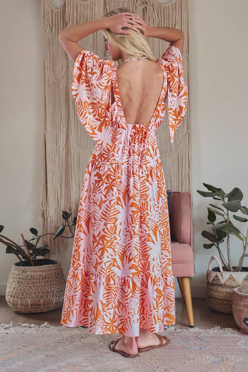 Tropical Leaf Print Maxi Dress