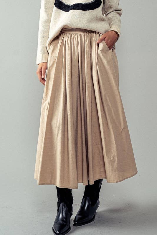 Urban Daizy Cotton Blend Pocketed Elastic Waist Midi Skirt Taupe Skirt - Women's (UDZ-SK-00070) – alternate view 10