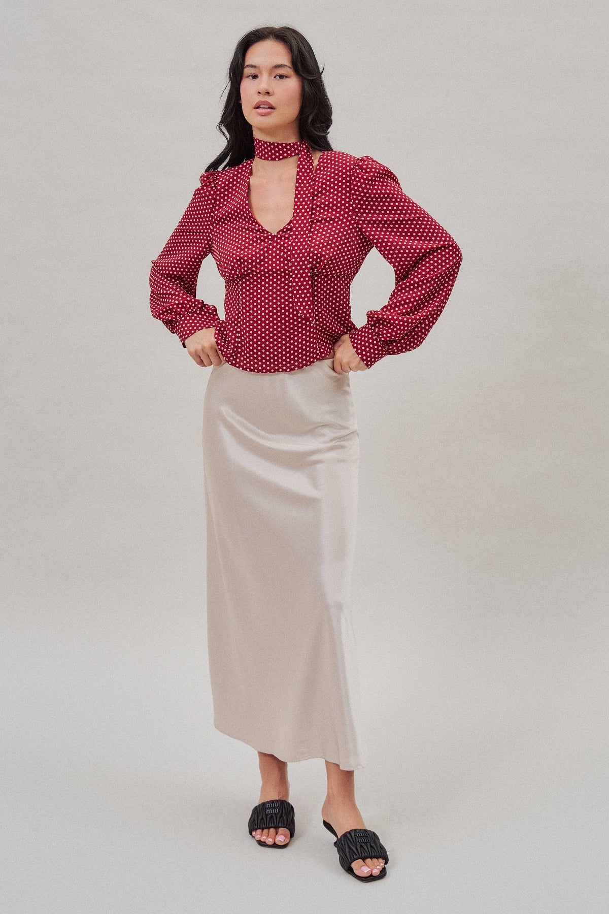 Bias Cut Satin Maxi Skirt with Fluid Drape in NATURAL - Women's Midi Skirts | Urban Daizy